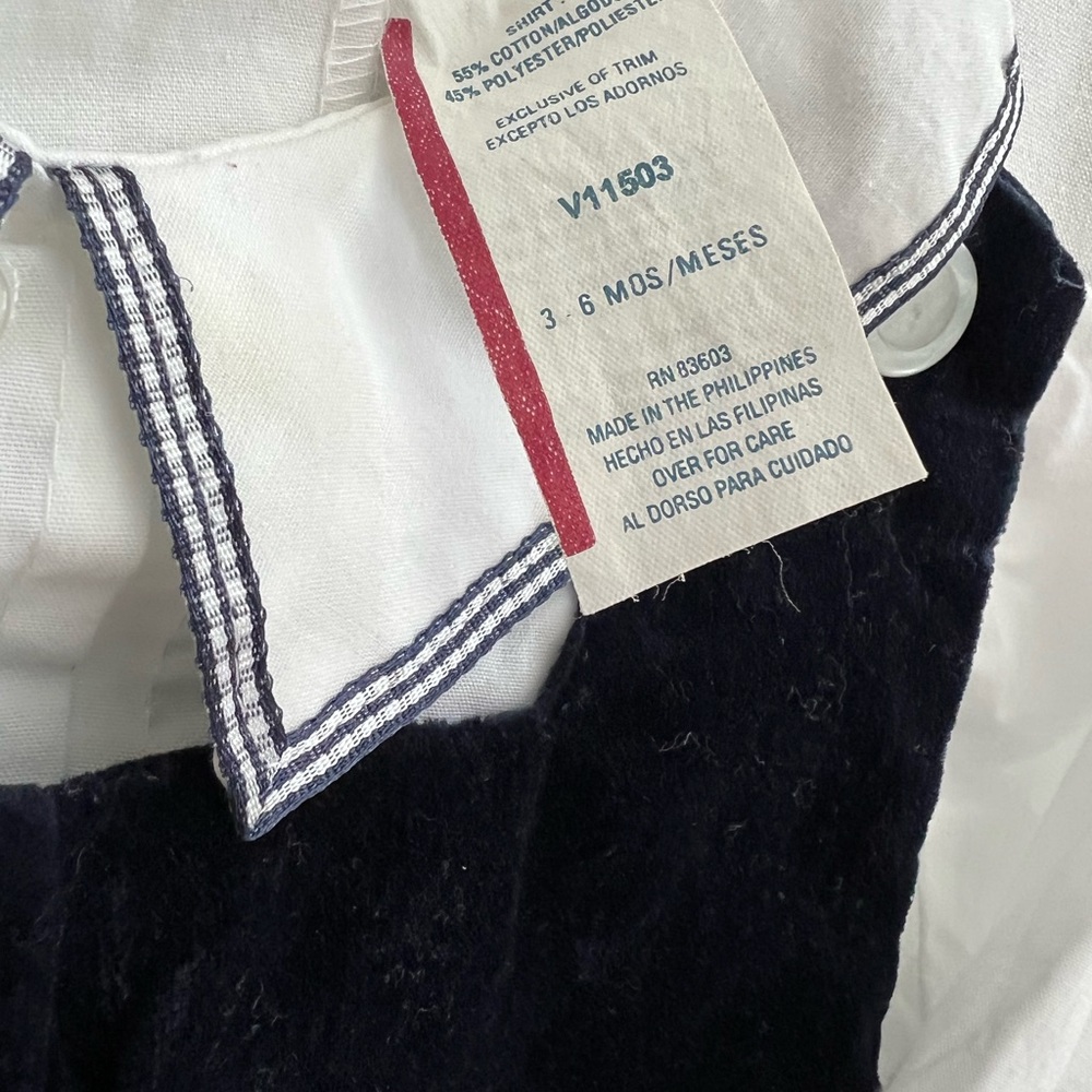 Dark Navy Velvet Baby Boy Bubble Romper with White Shirt - Picture 2 of 3